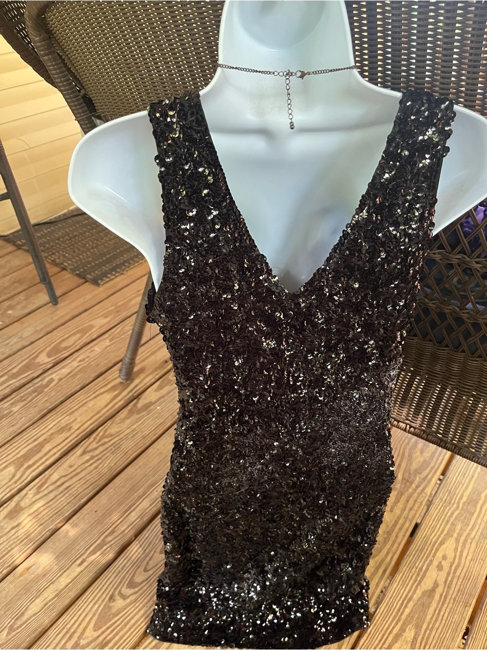 Sexy Deep V Neck Sequin Glitter Bodycon Stretchy Mini Party Dress - Picture 3 of 3